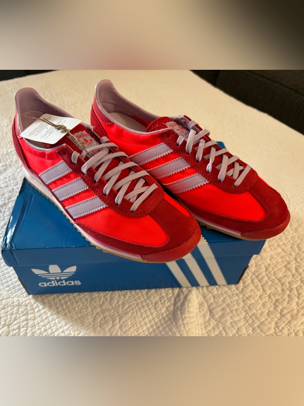 adidas Women’s Red Athletic Sneakers with lavender Stripes
